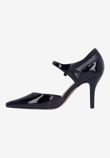 Left side view of Siona BLACK PATENT/MESH