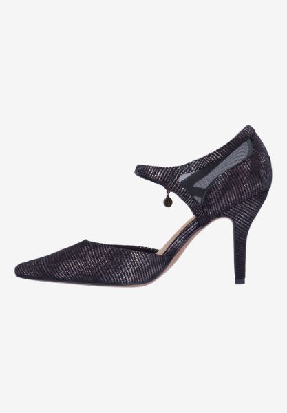 Left side view of Siona BLACK/PEWTER LIZARD PRINT