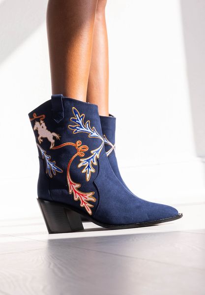 Lifestyle image of Skyla NAVY/RED EMBROIDERED SUEDE