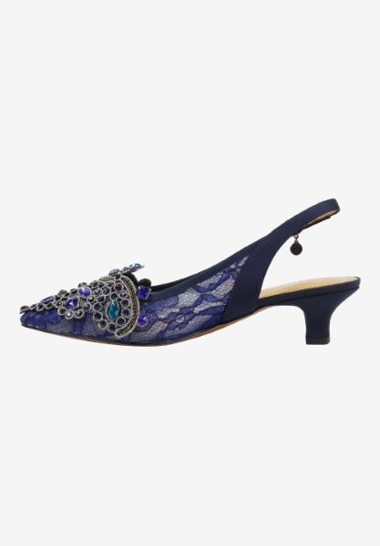 Left side view of Strovanni NAVY FLORAL LACE