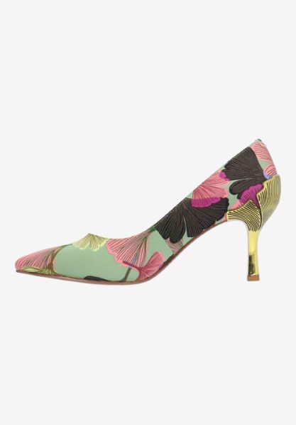 Left side view of Tacy GREEN/PINK/YELLOW FLORAL MULTI