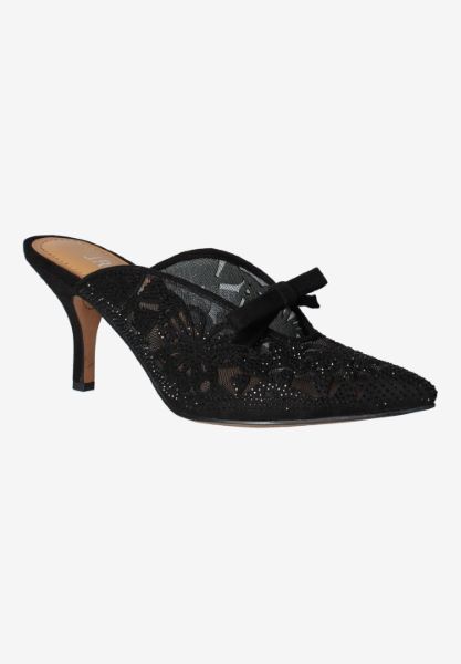 Front view of Taisley BLACK SUEDE/RHINESTONES