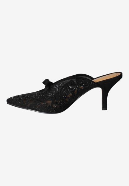 Left side view of Taisley BLACK SUEDE/RHINESTONES