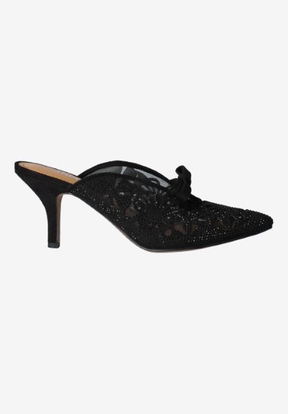 Right side view of Taisley BLACK SUEDE/RHINESTONES