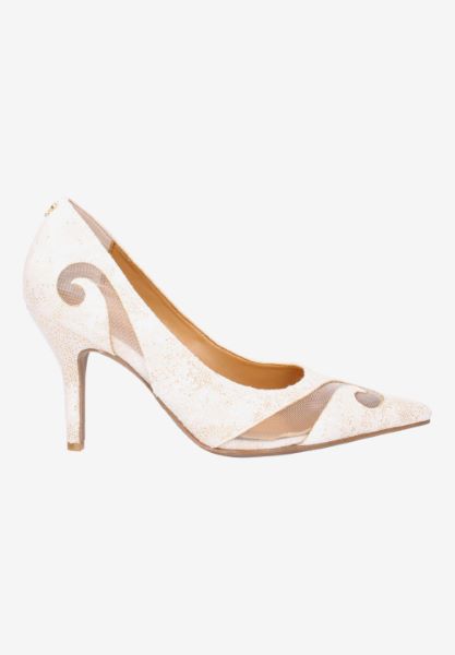 Right side view of Tassanie WHITE/GOLD GLITTER LINEN