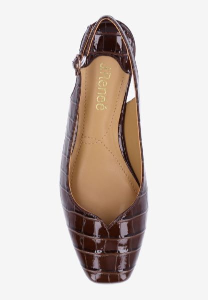 Top view of Taveta BROWN CROCO EMBOSSED PATENT