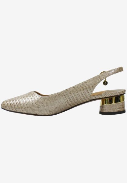 Left side view of Taveta PEARL BEIGE LIZARD PRINT