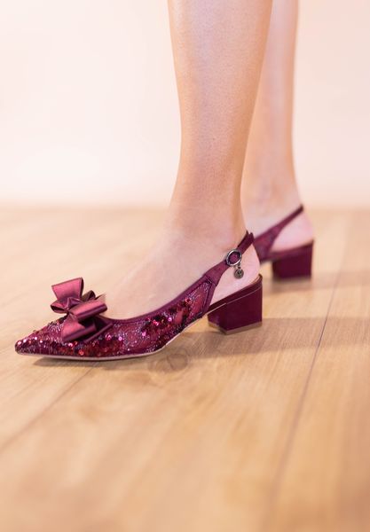Lifestyle image of Triata BURGUNDY SEQUIN MESH/SATIN