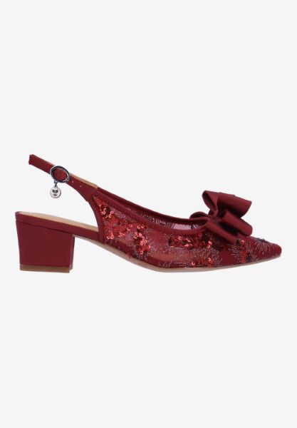 Right side view of Triata BURGUNDY SEQUIN MESH/SATIN