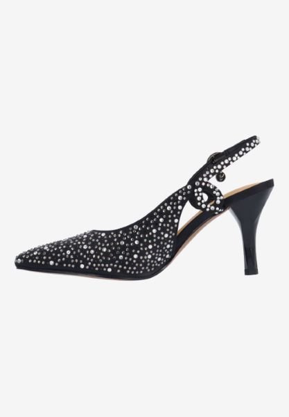 Left side view of Viviene BLACK/CLEAR OMBRE SATIN/STONES