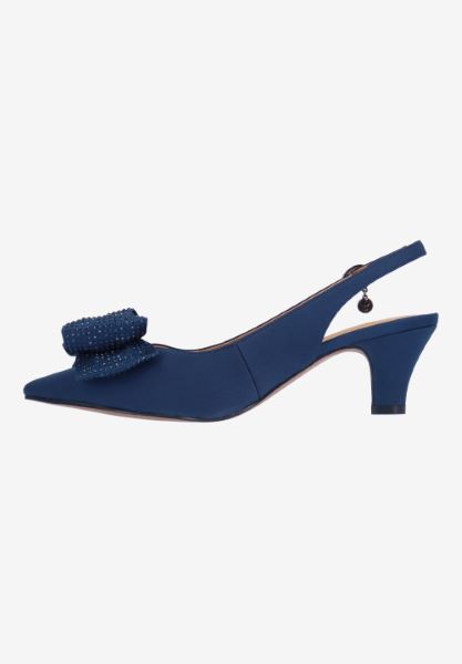 Left side view of Weslee NAVY SATIN