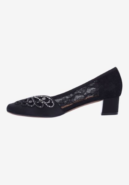 Left side view of Zofia BLACK SATIN/MESH/STONES