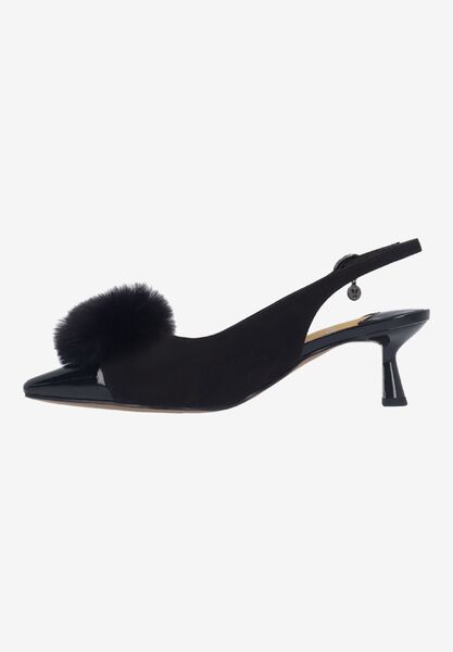 Left side view of Hevina BLACK SUEDE/PATENT