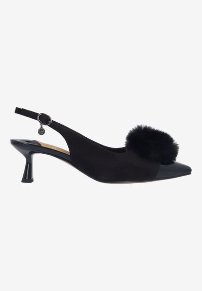 Right side view of Hevina BLACK SUEDE/PATENT