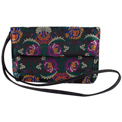 Front view of 10334 Fabric Clutch Black Floral Multi