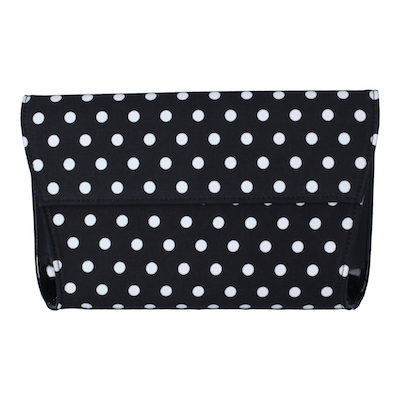 Front view of 10334 Fabric Clutch Black White Polka Dot