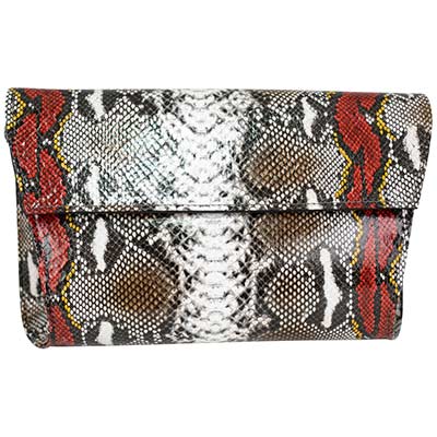 Front view of 10334 Reptile Print Clutch Black White Snake Print