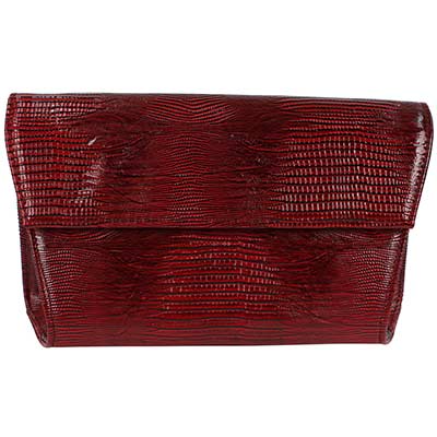 Front view of 10334 Reptile Print Clutch Deep Red