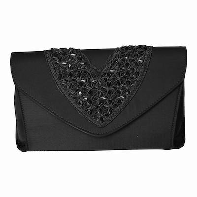 Front view of #10503 BLACK SATIN/RHINESTONES