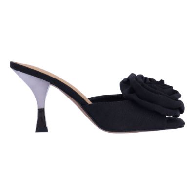 Right side view of Aaria BLACK TEXTURED SHANTUNG