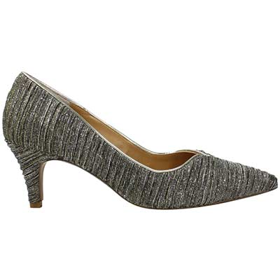 Right side view of Abigaile Taupe/Gold Glitter Fabric