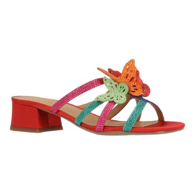 J. Rene Women's Butafly Strappy Sandal in Bright Multicolor, Fabric/Rhinestones, Size 7 M, 1.5 Inch Heel