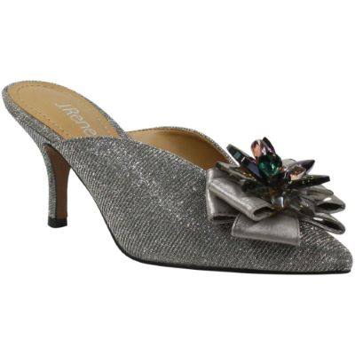 J. Rene Women's Cabetta Slip-On Mule in Pewter, Dance Glitter Fabric/Satin, Size 6 M, 2.75 Inch Heel
