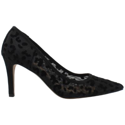 Right side view of Chrystie Black Animal Print Mesh