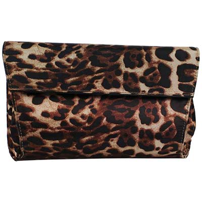 Front view of CL102-JJ Clutch Brown Black Animal Print