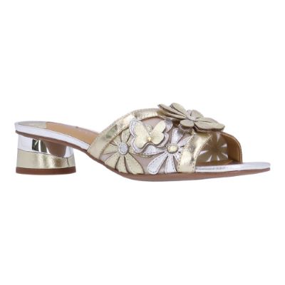 J. Rene Women's Davina Slip-On Sandal in Gold and Silver, Leather/Mesh, Size 11 M, 1.5 Inch Heel