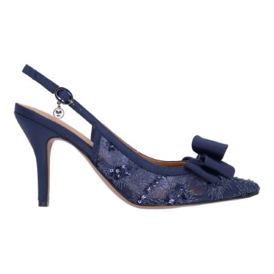 Right side view of Deloris NAVY SEQUIN MESH/SATIN
