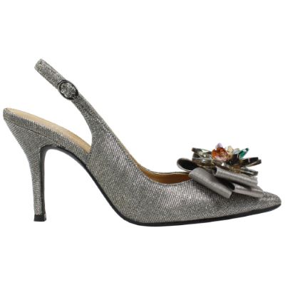 Right side view of Denyell Pewter Glitter Fabric