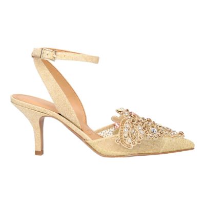 Right side view of Desdemona GOLD GLITTER/SNOW DOT