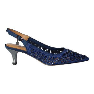 Right side view of Diyara NAVY SATIN/RHINESTONES