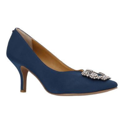 J. Rene Women's Ezara Slip-On Pump in Navy Blue, Fabric, Size 12 W, 2.75 Inch Heel