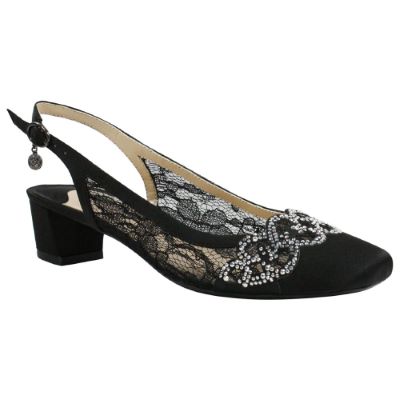 J. Rene Women's Faleece Slingback Pump in Black, Lace/Satin, Size 8.5 WW, 1.5 Inch Heel
