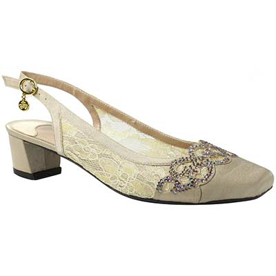 j. reneé faleece comfortable wedding champagne lace and satin low heel slingback - 8.5 m