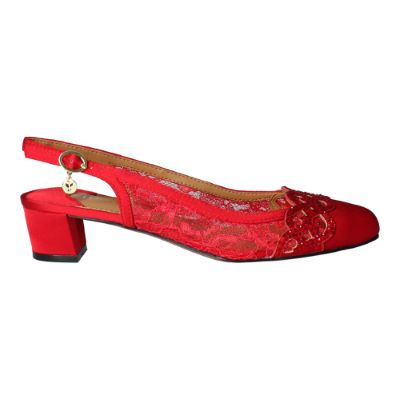 Right side view of Faleece RED SATIN