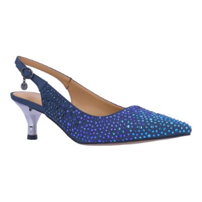 J. Rene Women's Ferryanne Slingback Pump in Blue, Fabric/Rhinestones, Size 11 W, 2 Inch Heel