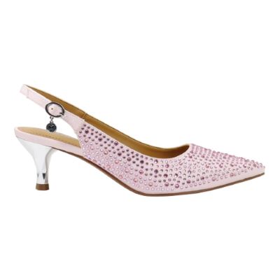 Right side view of Ferryanne PASTEL PINK SATIN/STONES