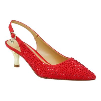 J. Rene Women's Ferryanne Slingback Pump in Red, Fabric/Rhinestones, Size 8.5 W, 2 Inch Heel