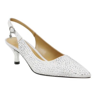 J. Rene Women's Ferryanne Slingback Pump in Steel Grey, Fabric/Rhinestones, Size 9 W, 2 Inch Heel