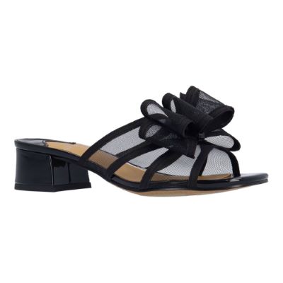 J. Rene Women's Finola Slip-On Sandal in Black, Mesh, Size 6 M, 1.5 Inch Heel