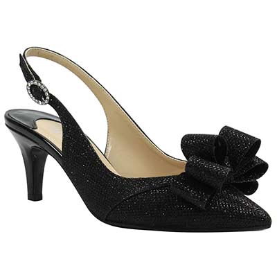j. reneé gabino special occasion cocktail party black glitter fabric glitter fabric mid heel sling with bow - 5 m