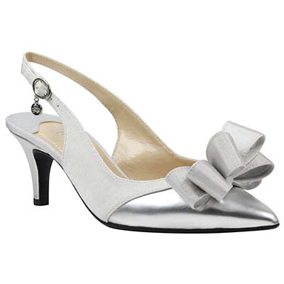 j. reneé gabino silver powder metallic mid heel sling with bow - 6.5 m