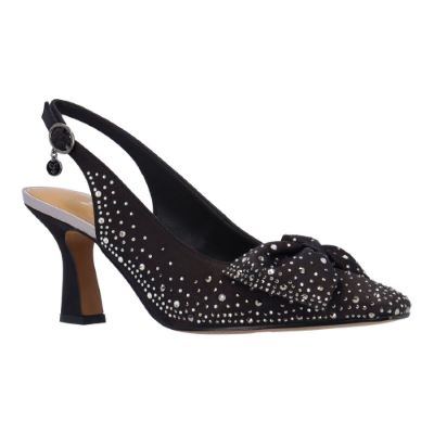 J. Rene Women's Harlan Slingback Pump in Black and Gray, Fabric/Rhinestones, Size 8 W, 2.75 Inch Heel