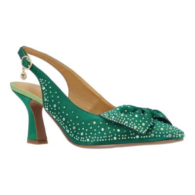 J. Rene Women's Harlan Slingback Pump in Emerald Green, Fabric/Rhinestones, Size 8 W, 2.75 Inch Heel