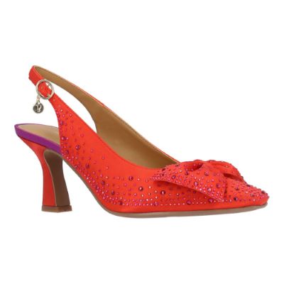 J. Rene Women's Harlan Slingback Pump in Red and Purple, Fabric/Rhinestones, Size 10 W, 2.75 Inch Heel