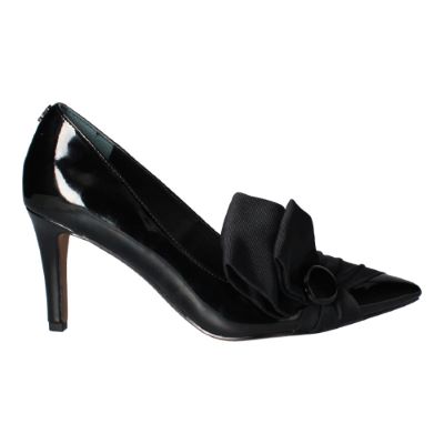 Right side view of Hirisha BLACK PATENT/GROSGRAIN