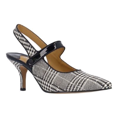J. Rene Women's Jasira Slingback Pump in Black and White, Fabric/Patent, Size 5 M, 2.75 Inch Heel